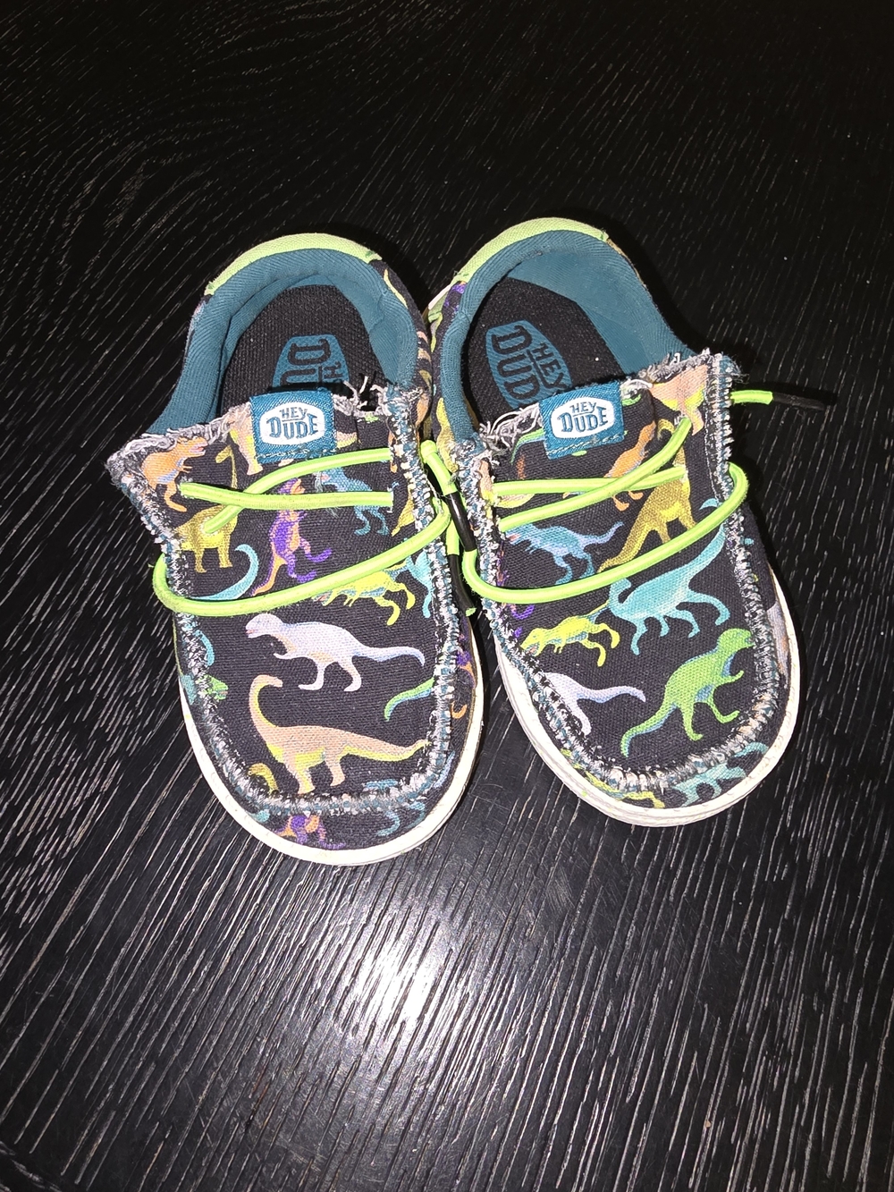 Hey Dude Kids' Dino Print Canvas Shoes - Black with Neon Accents